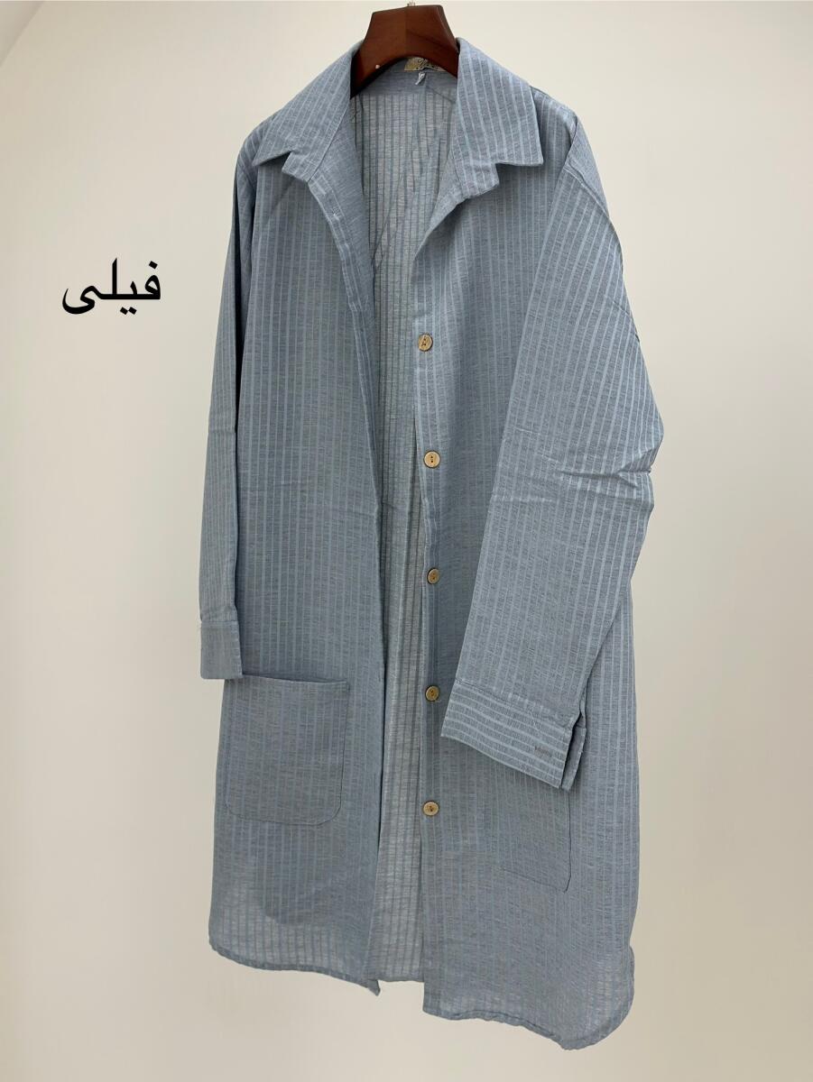 مانتو شومیزی راه راه جیب دار دکمه چوبی bt724-1