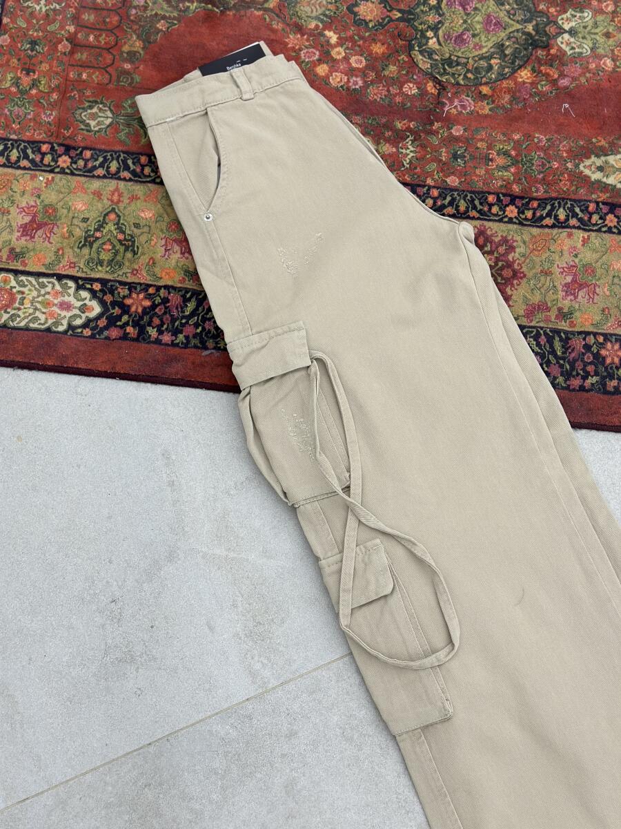 شلوار کتان کارگو جیب بنددار sh178