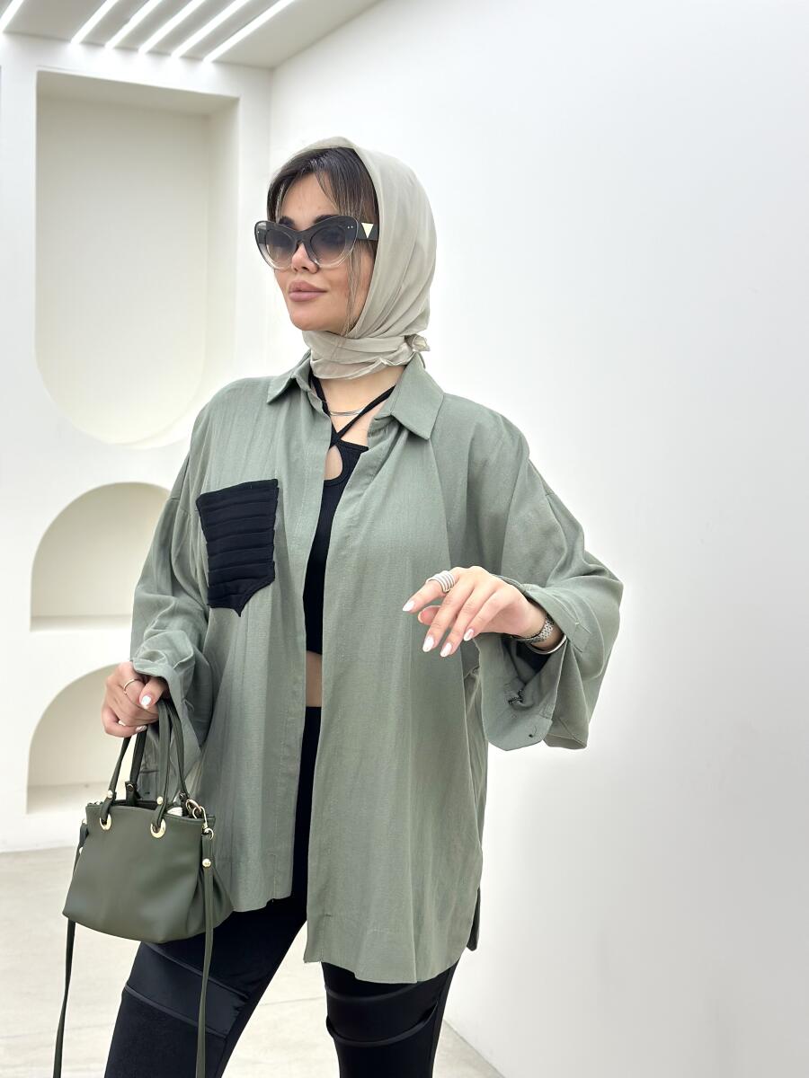 مانتو لینن پشت طرح پلیسه ای bt786-11