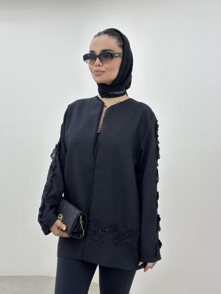 مانتو کتان کریستال خرجکار گیپور نواردوزی شده bt631-7