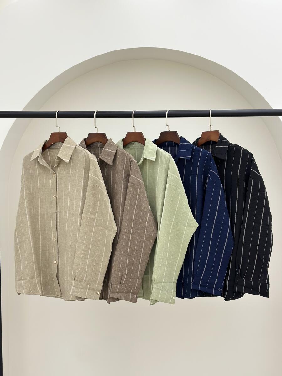 شومیز طرح راه راه استین دکمه دار bt793-6