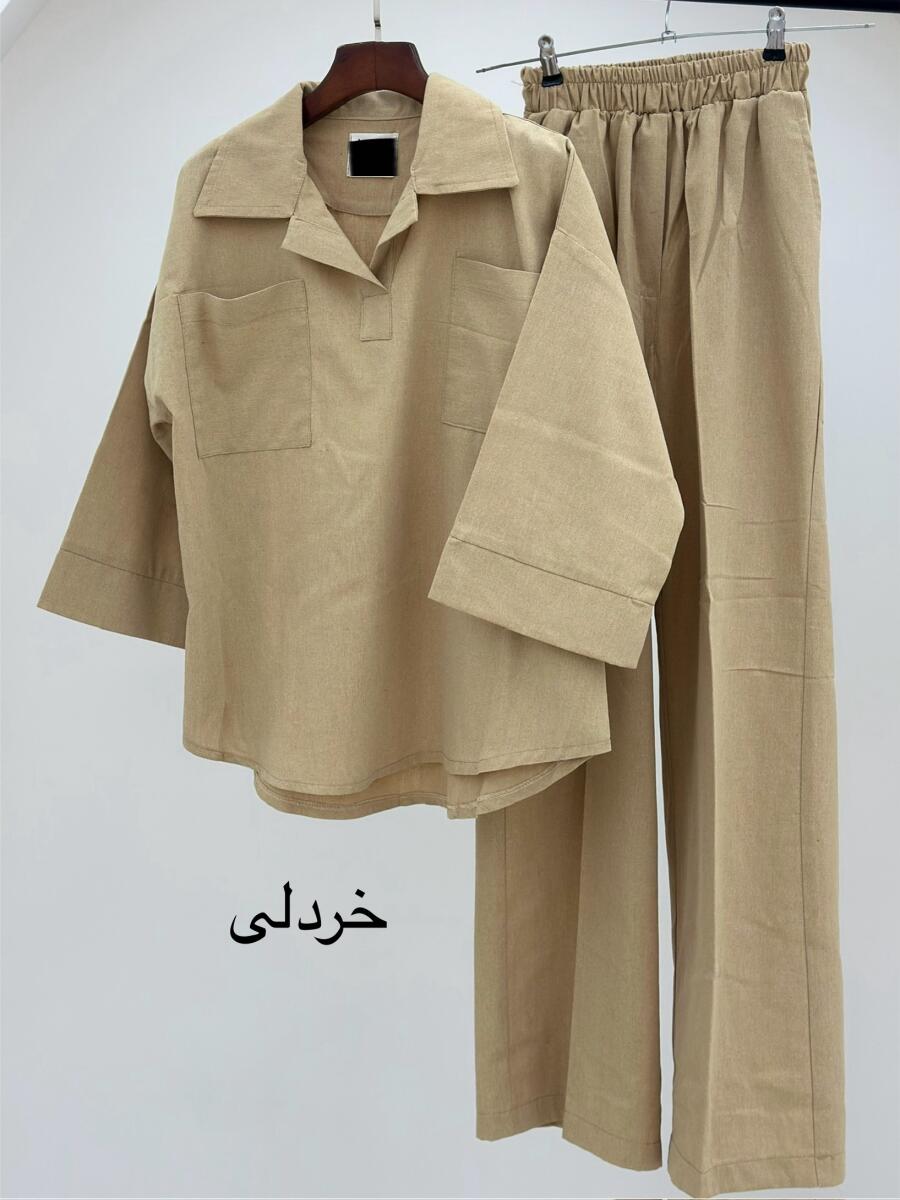 ست 2تیکه شومیز جلوبسته جیب دار و شلوار لینن bt833-13