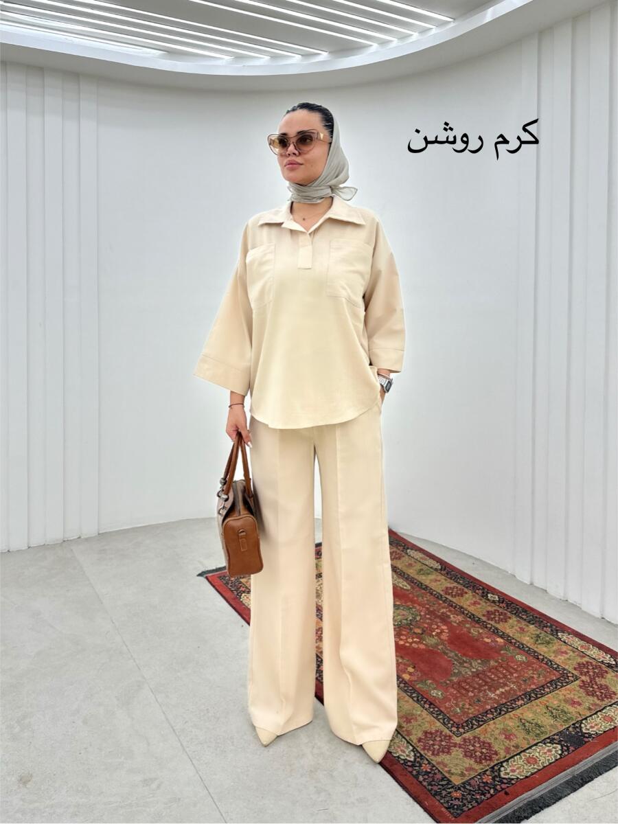 ست 2تیکه شومیز جلوبسته جیب دار و شلوار لینن bt833-13