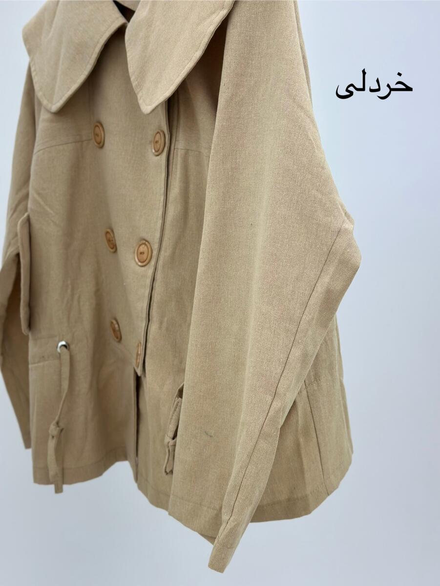 مانتو لینن کمرگتر طرح6دکمه bt856-6