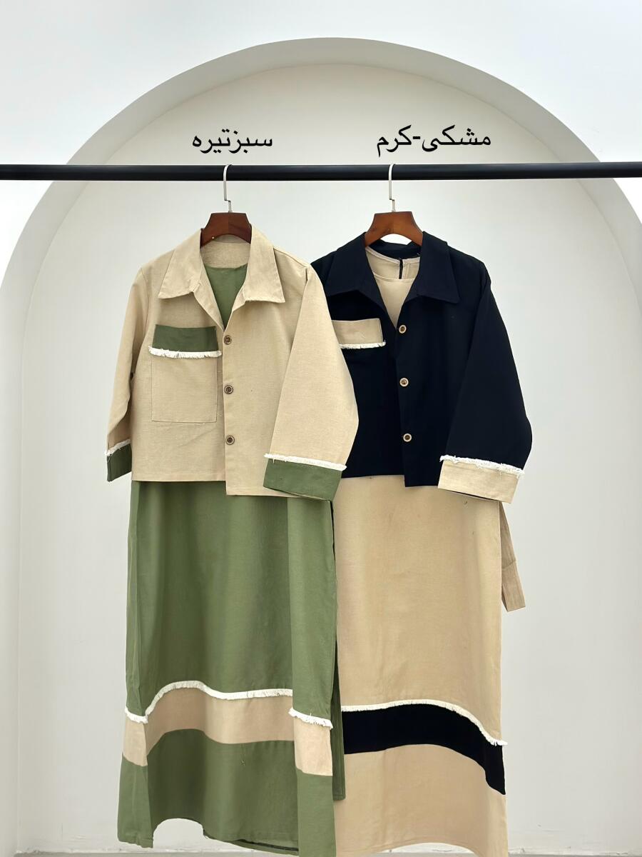 ست 2تیکه ساحلی و رویه جیب دار مکرومه دوزی شده دکمه چوبی bt906-10
