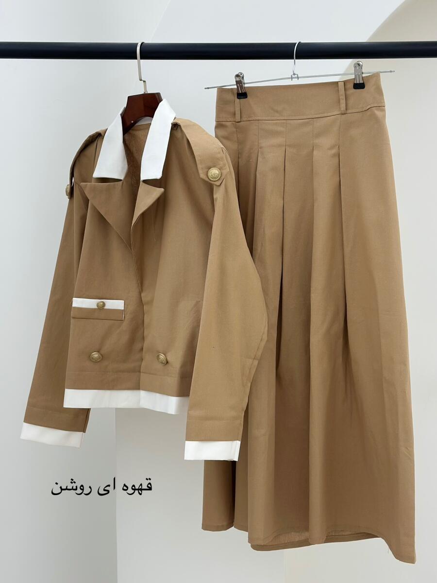 ست ۲تیکه کراپ کت لینن سرشونه پاگون دار دکمه فلزی و شلوار bt931-5