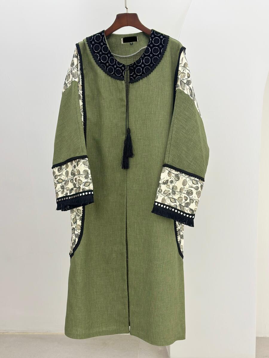 مانتو کلاسیک تابستانه خرج کار منگوله دار طرح دار bt944-9