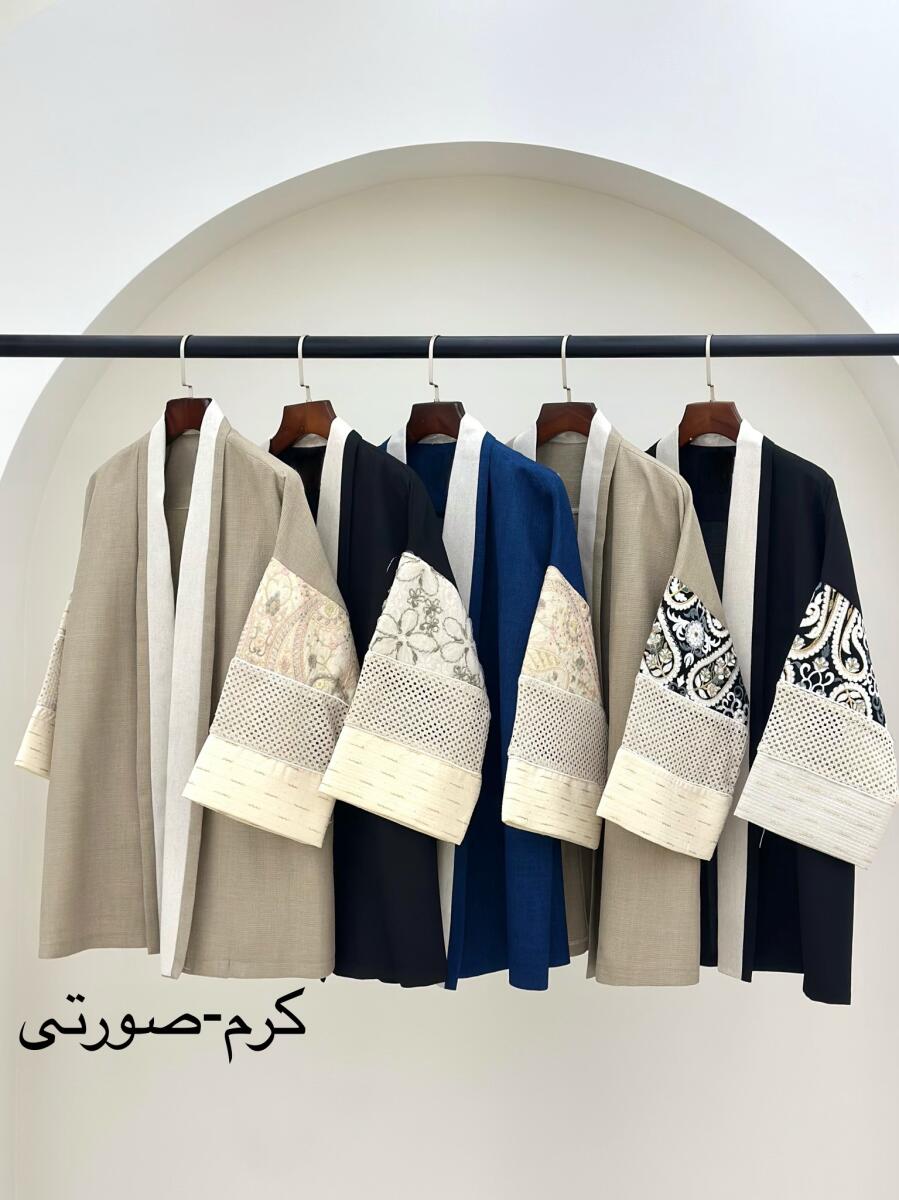 مانتو پارچه طرح بیسکوییتی آستین مکرومه دوزی و گلدوزی شده BT993-3