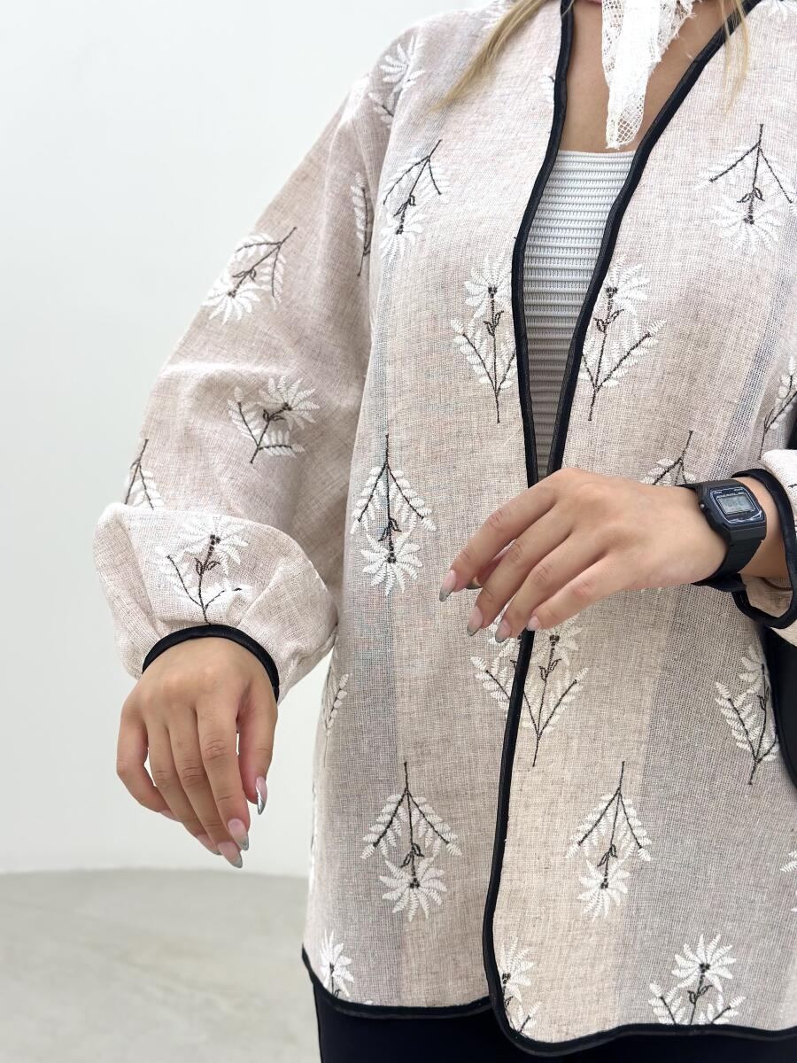 مانتو لینن کتی پارچه گلدوزی شده طرح گل bt1004-3
