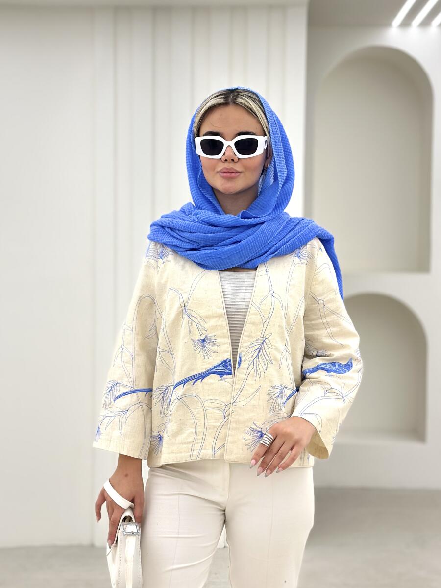 کت لینن گلدوزی شده طرح پرنده bt1024-3
