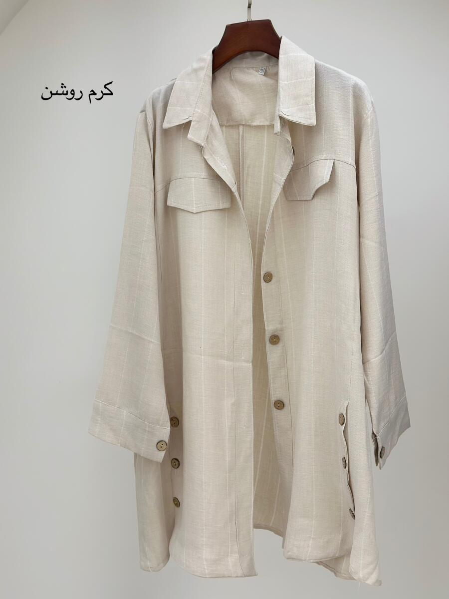 مانتو شومیزی طرح راه راه دکمه چوبی Bt1023-2