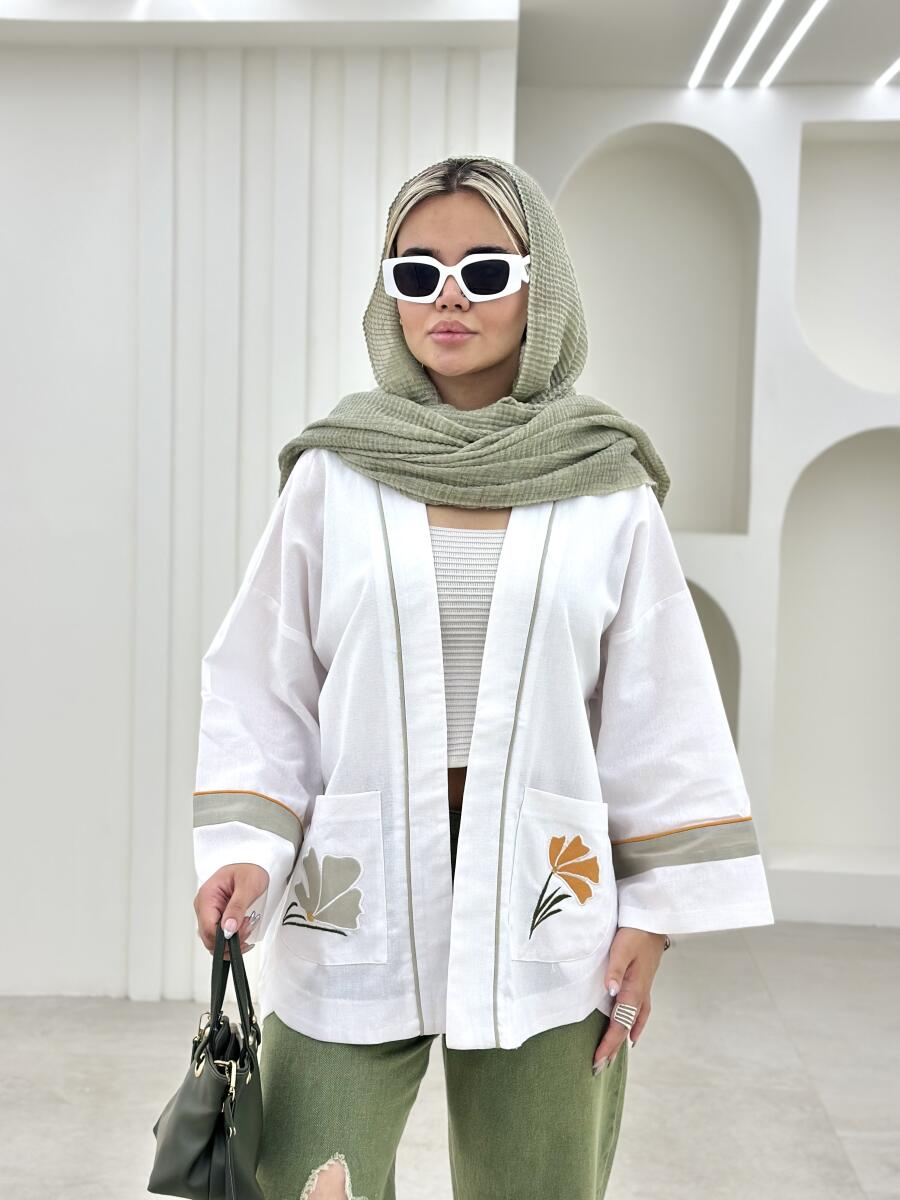 مانتو لینن پشت تیکه دوزی شده طرح گل bt1019-6