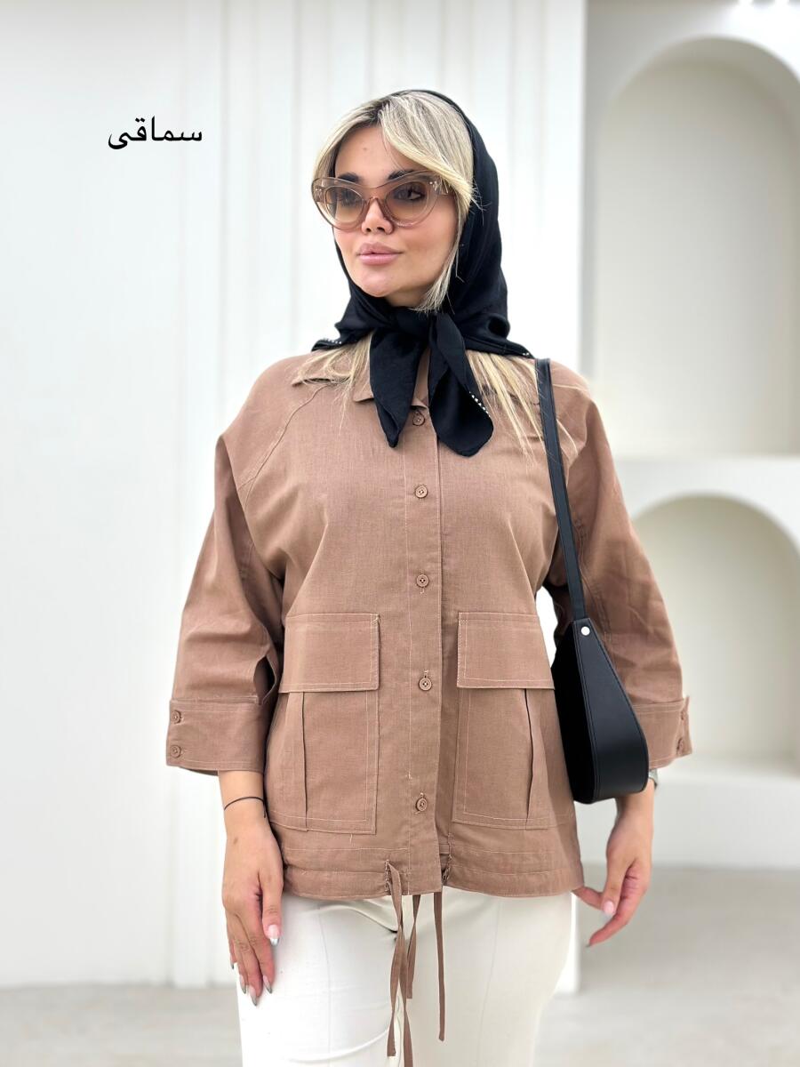 مانتو لینن شومیزی پایین بنددار آستین پاگون دار bt1069-7