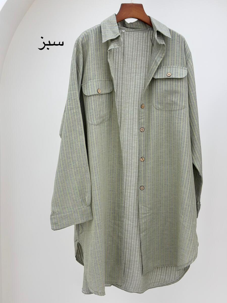 مانتو شومیزی میدی طرح راه راه بغل دکمه دار Bt1060-11