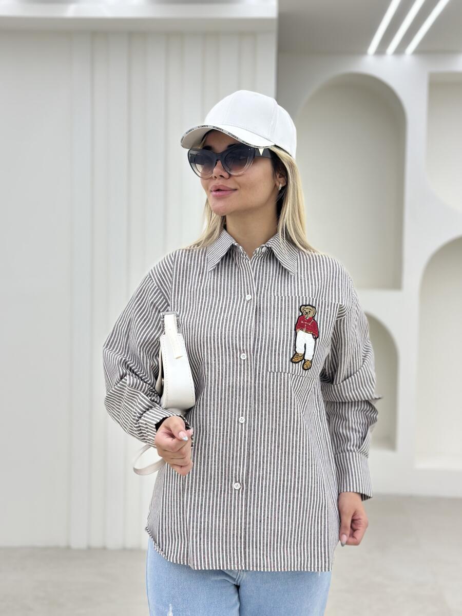 شومیز راه راه تیکه دوزی شده طرح تدی bt1089-13