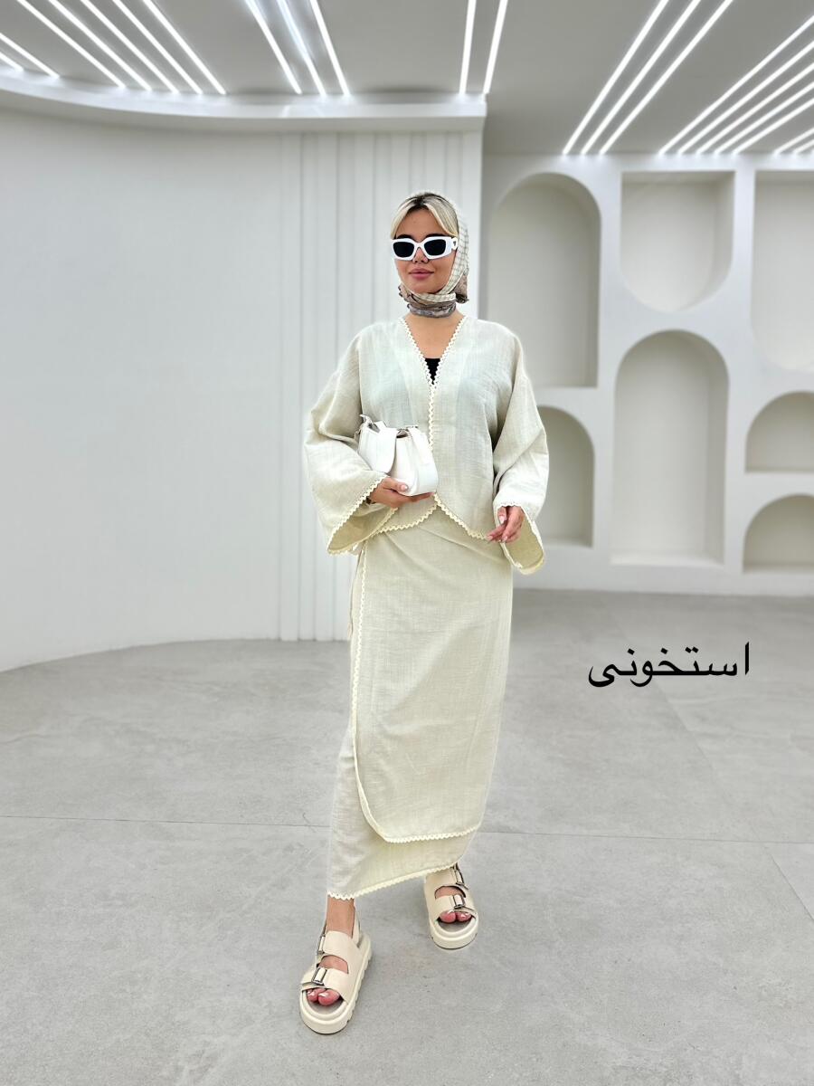 ست2تیکه کت نواردوزی مکرومه ای و دامن bt1106-10