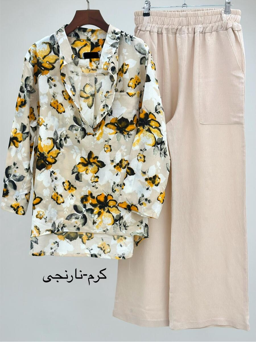 ست2تیکه شومیز طرح گل و شلوار لینن bt1117-9