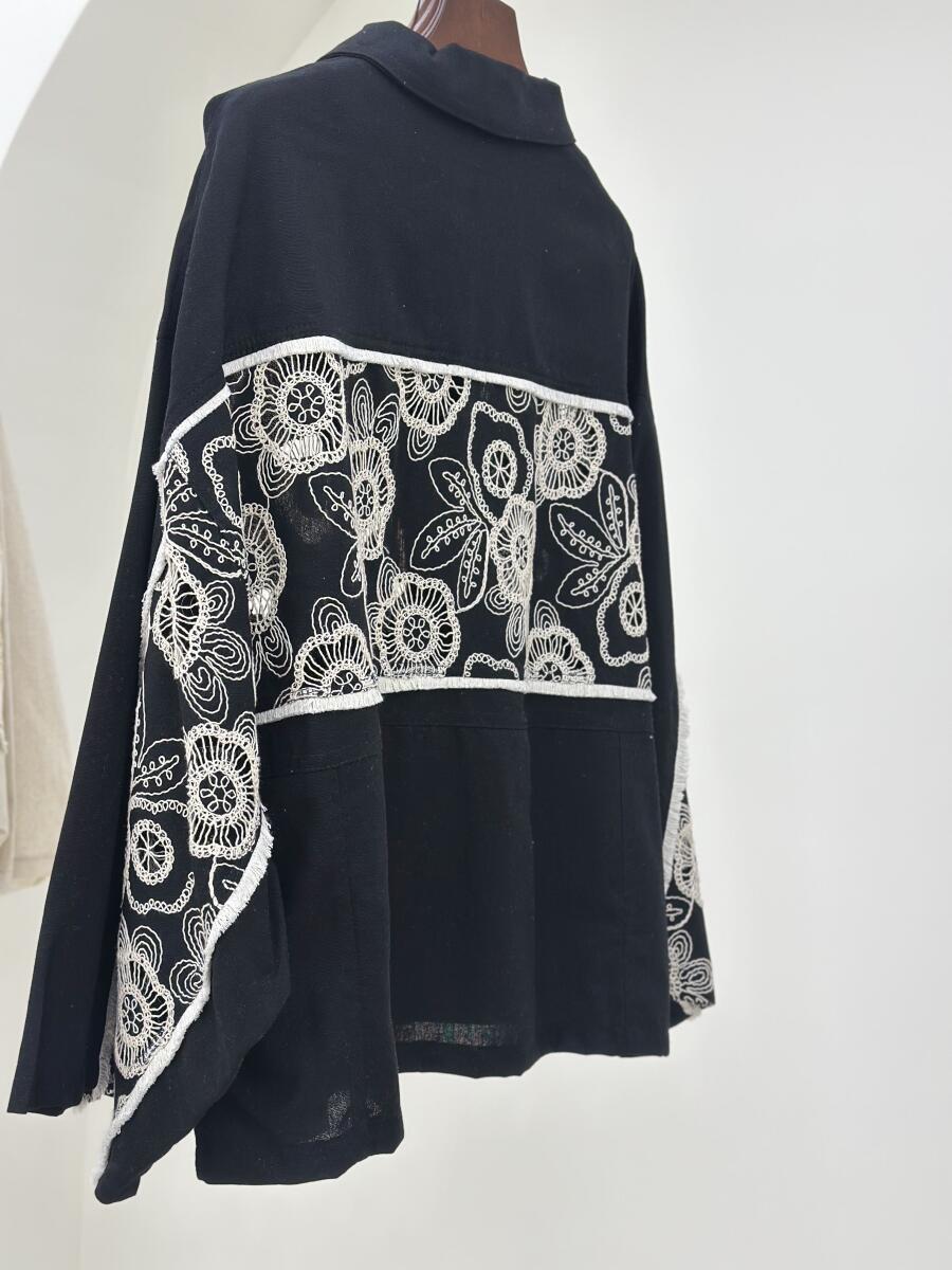 شومیز لینن مکرومه دوزی شده جیب دار Bt1127-11