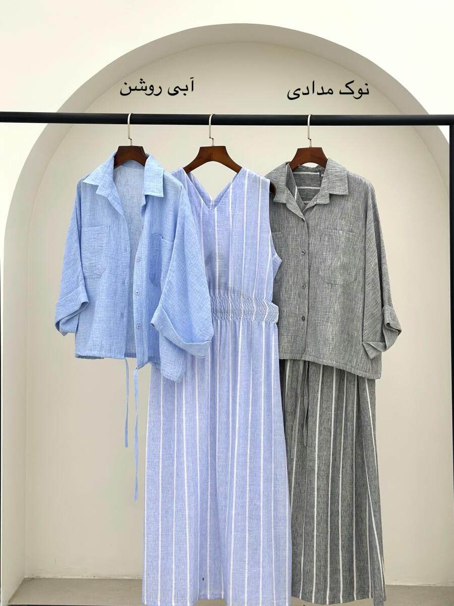 ست2تیکه پیراهن راه راه و شومیز لینن bt1124-2