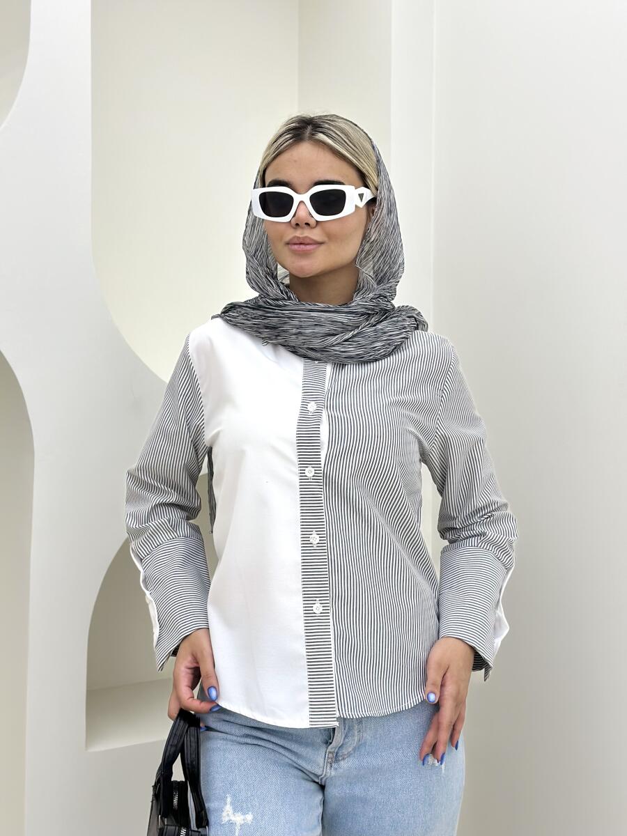 شومیز راه راه آستین 3دکمه طرح 2رنگ bt1147-7