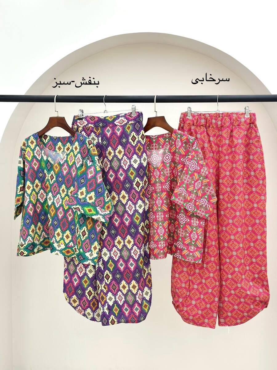 ست2تیکه شومیز جلو بسته و شلوار طرح دار bt1177-8