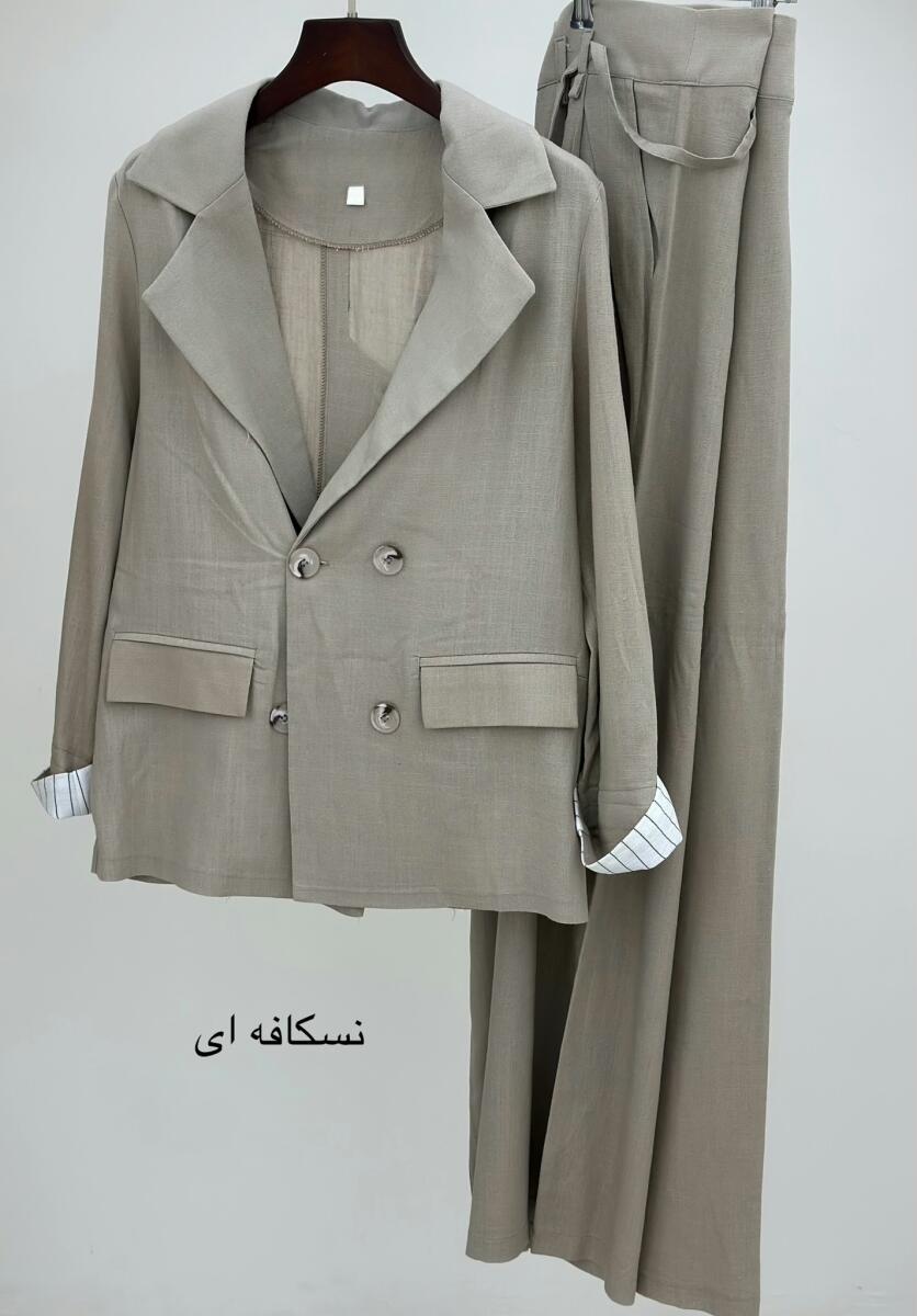 ست 2تیکه کت آستین دوبل و شلوار بگ لینن مزونی bt1201-13
