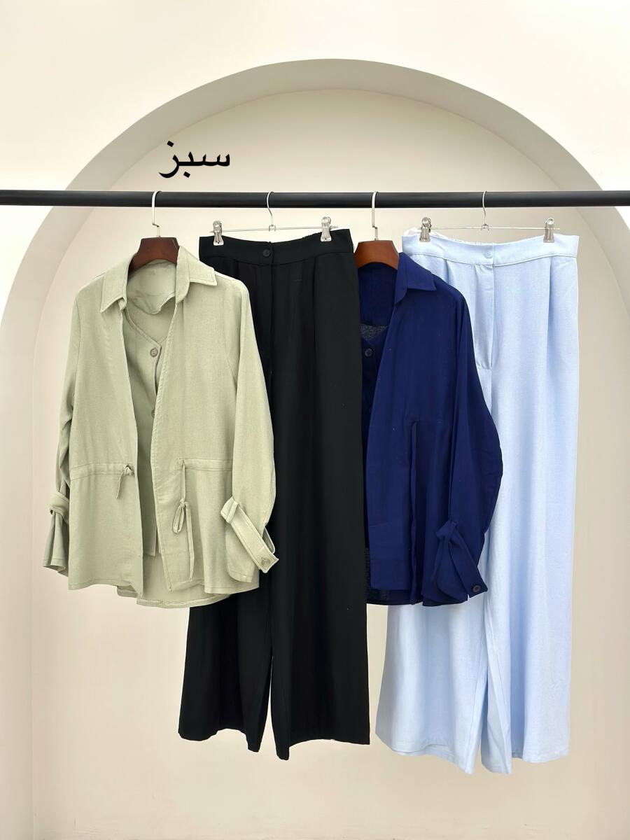 ست 2تیکه کت طرح 2تیکه آستین بند دار و شلوار لینن bt1256-10