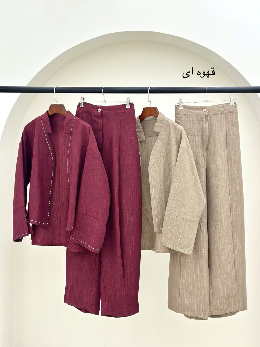 ست 2 تیکه کت آستین چاکدار کوک دوزی شده و شلوار bt1275-13