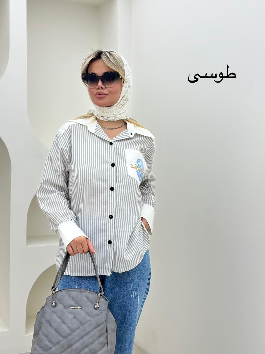 شومیز طرح راه راه جیب گلدوزی شده bt1291-13