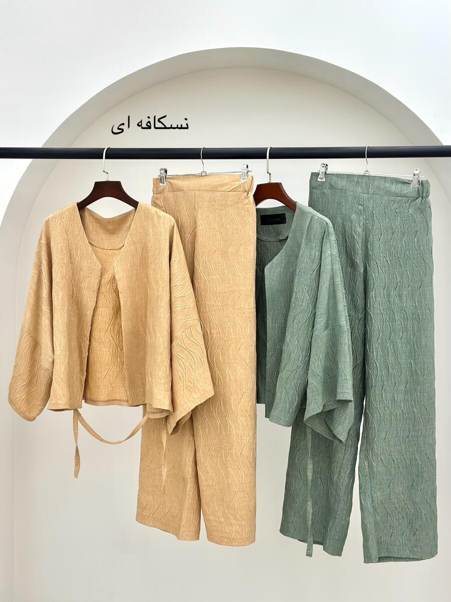 ست 2تیکه کت و شلوار مزونی طرح برجسته bt1296-8