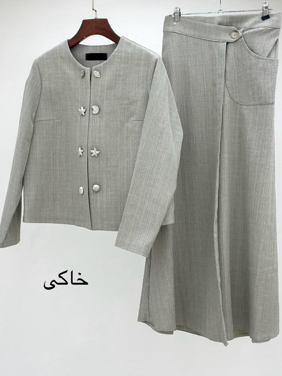 ست 2تیکه کت دکمه فلزی و دامن کراش bt1356-5