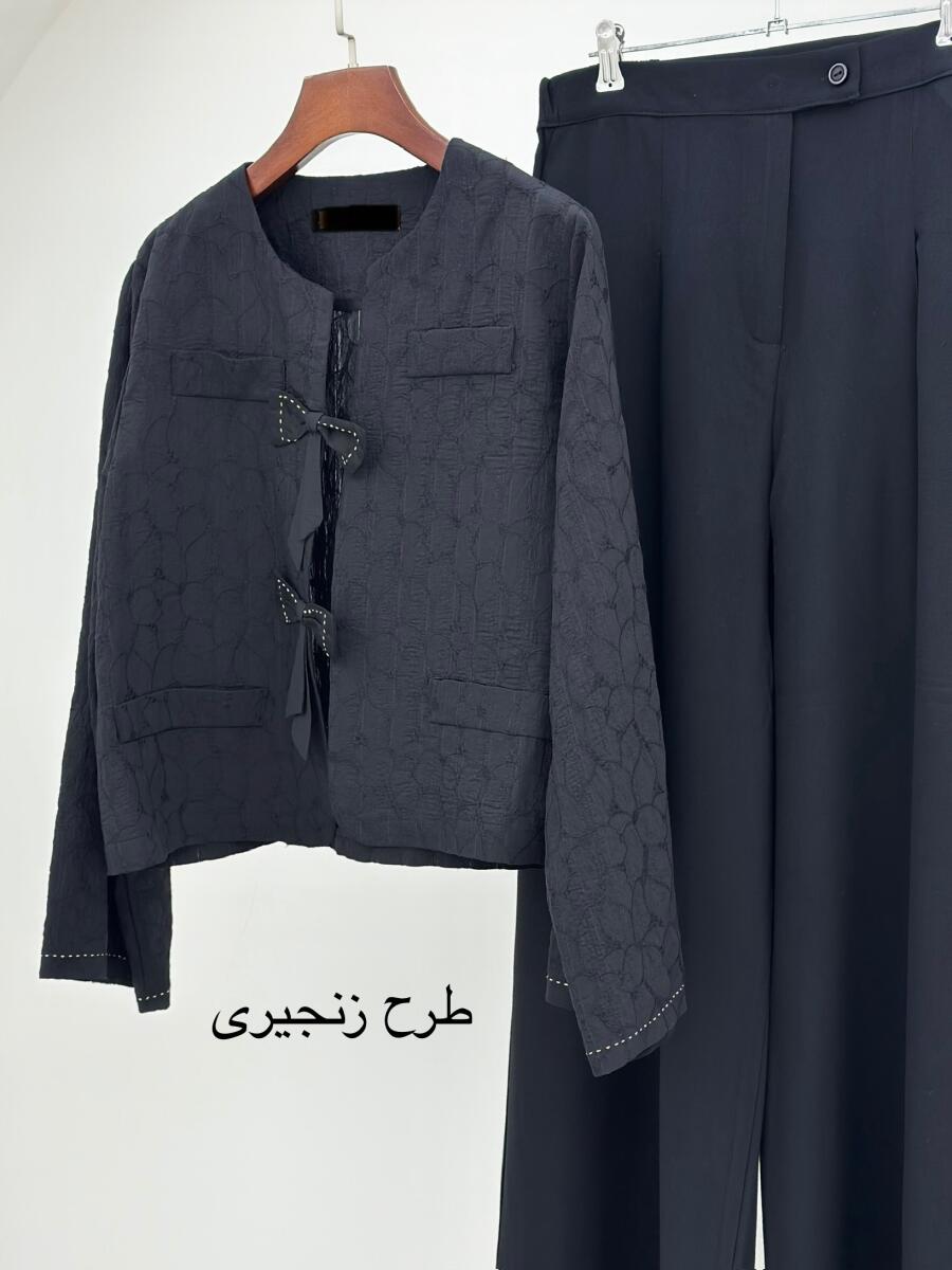 ست 2تیکه کت پاپیون دار و شلوار بگ bt1365-10