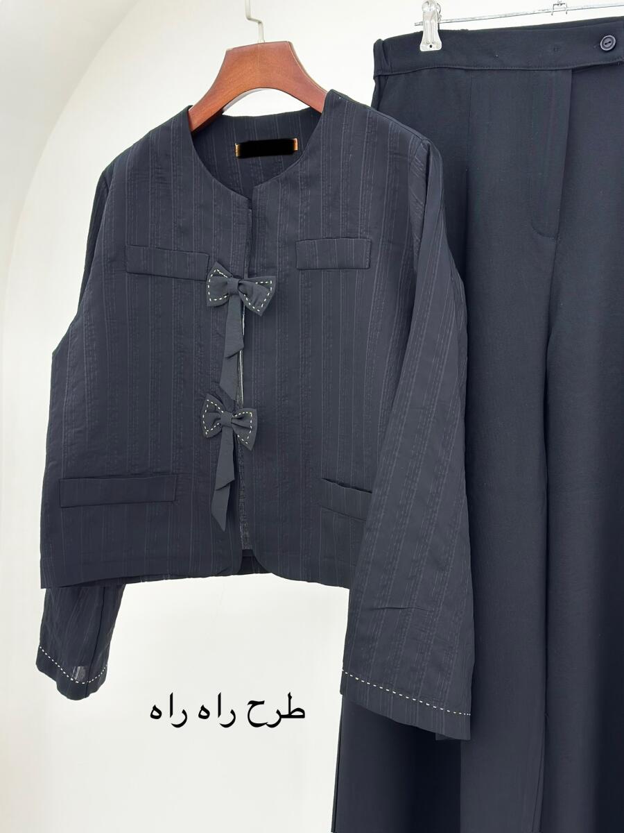 ست 2تیکه کت پاپیون دار و شلوار بگ bt1365-10