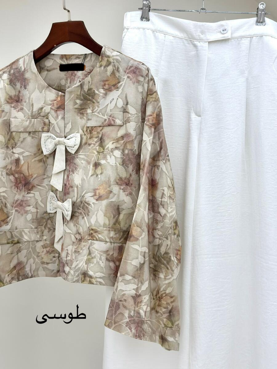 ست 2تیکه کت طرح دار خرج کار پاپیونی و شلوار بگ  bt1366-11