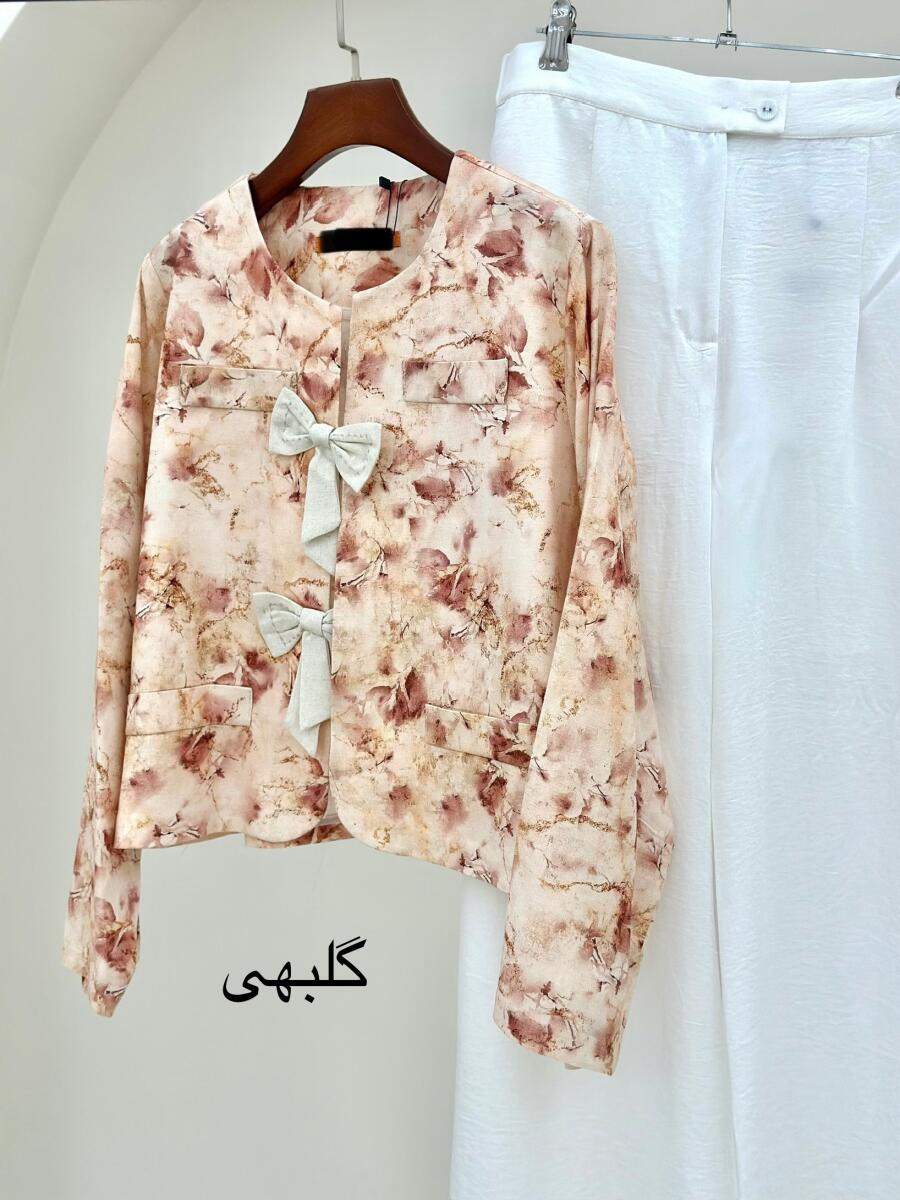 ست 2تیکه کت طرح دار خرج کار پاپیونی و شلوار بگ  bt1366-11