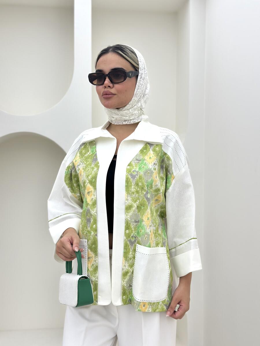 مانتو لینن طرحدار کوک دوزی شده bt1369-5