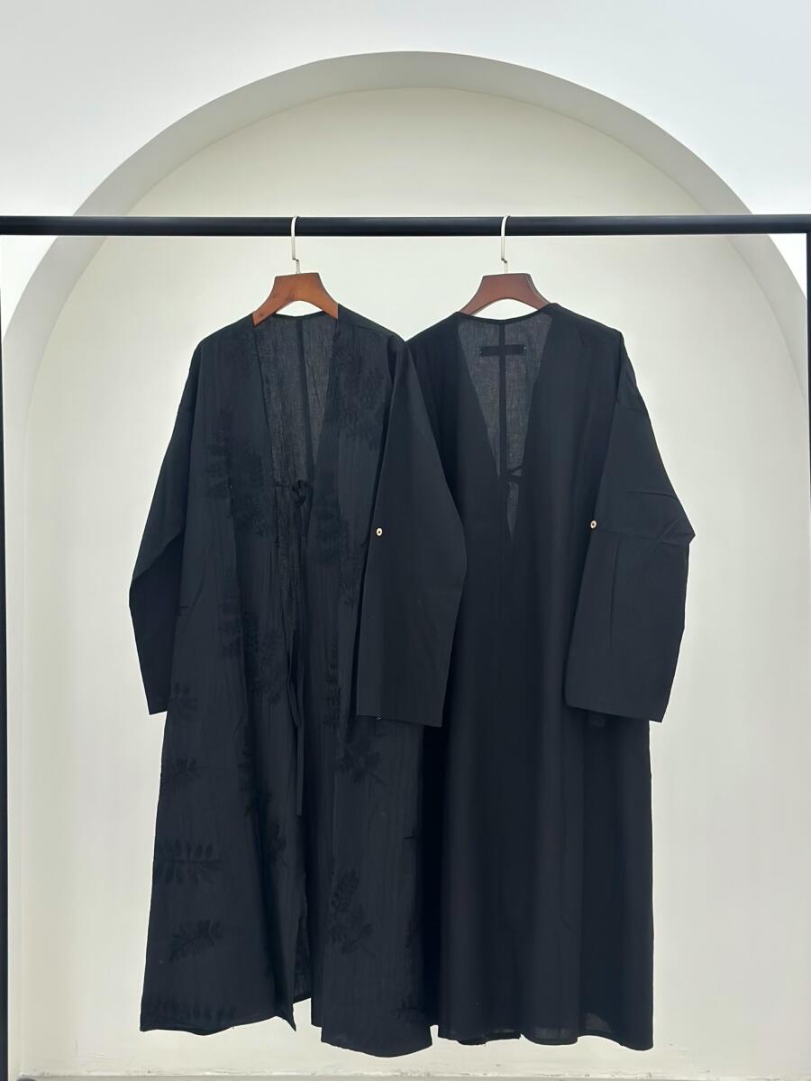 مانتو لینن گلدوزی شده طرح دار جلو بنددار bt1392-2