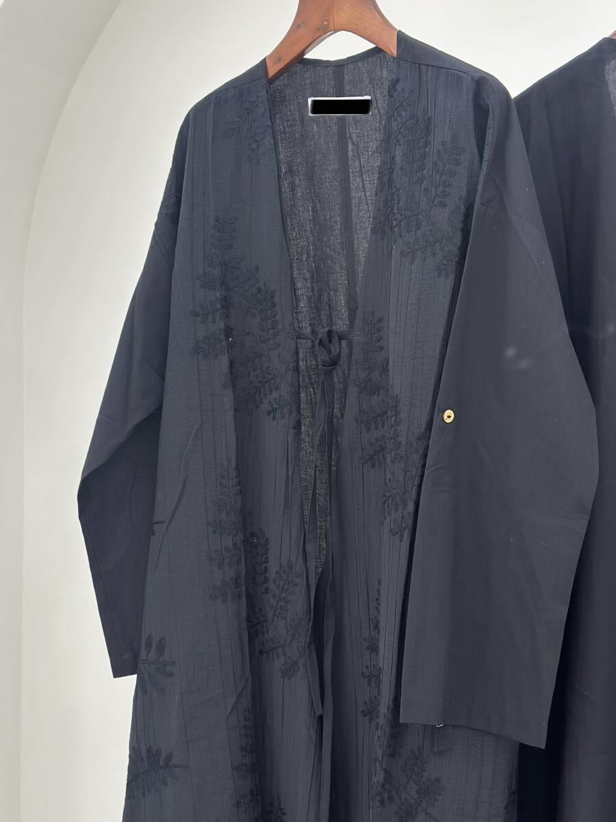مانتو لینن گلدوزی شده طرح دار جلو بنددار bt1392-2