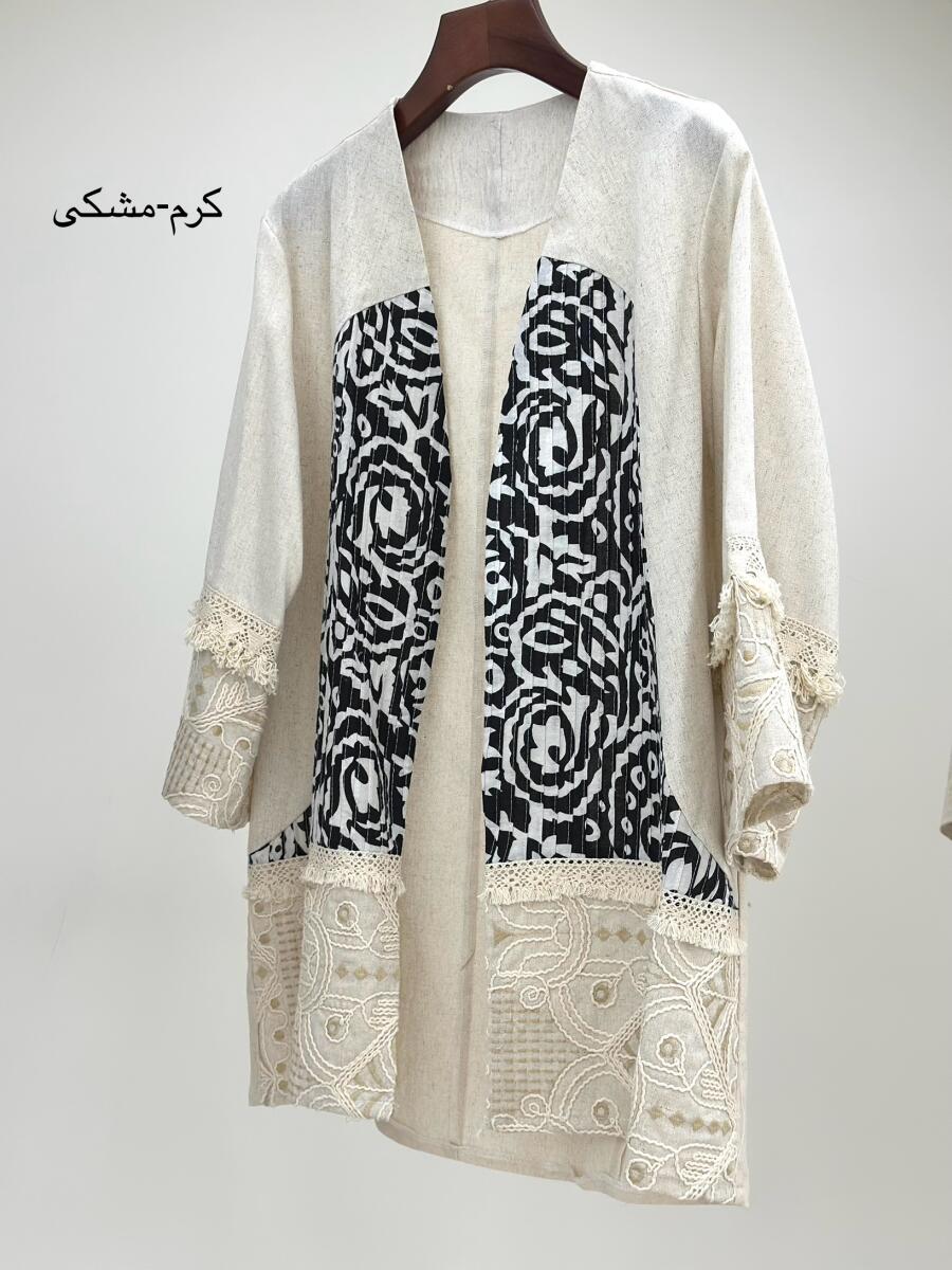 مانتو لینن خرج کار کوک دوزی و مکرومه دوزی شده bt1404-8
