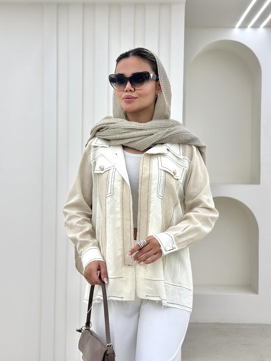 کت لینن کوک دوزی شده طرح جیب bt1445-14