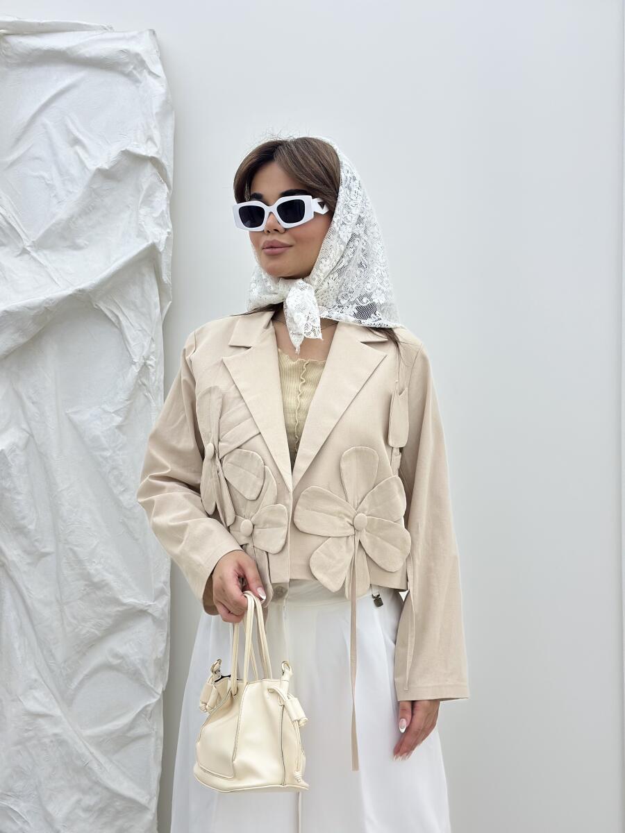 کت لینن اپلیکه دوزی شده طرح گل bt1505-5