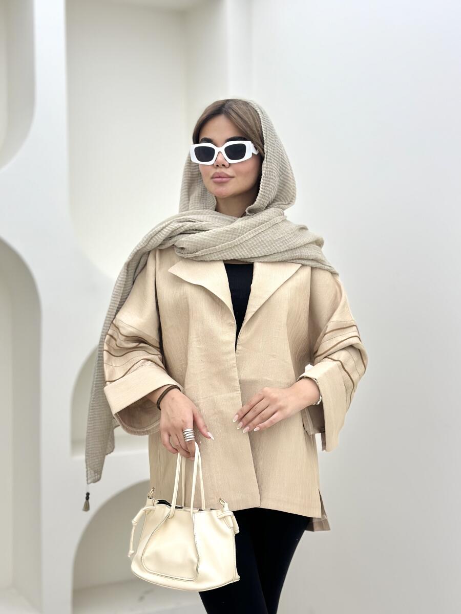 مانتو کتان کریستال  آستین دوبل گلدوزی شده bt1529-10