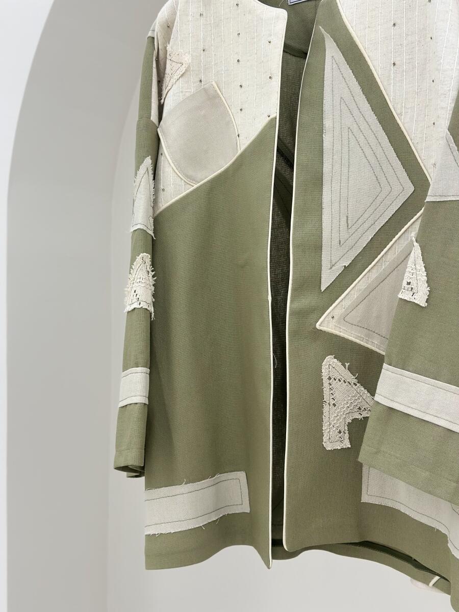 مانتو لینن مزونی خرج کار اپلیکه دوزی شده bt1536-7