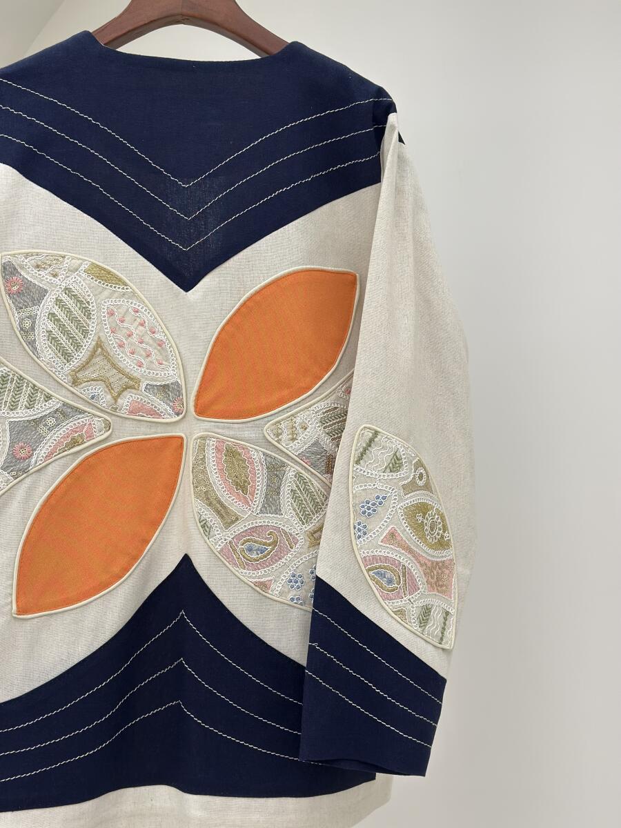 مانتو لینن مزونی خرج کار اپلیکه دوزی شده bt1536-7