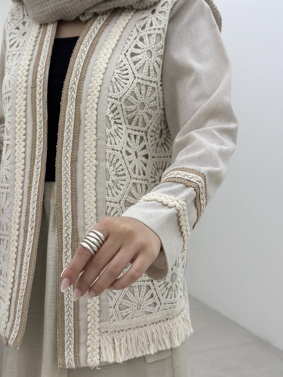مانتو لینن خرج کار مکرومه دوزی شده bt1542-5