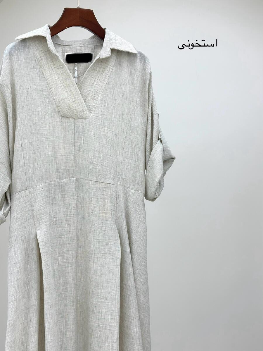 پیراهن لینن کمربنددار آستین پاگون دار bt1556-1