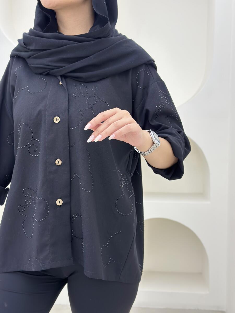 شومیز لینن دکمه چوبی نگین دوزی شده bt1553-5
