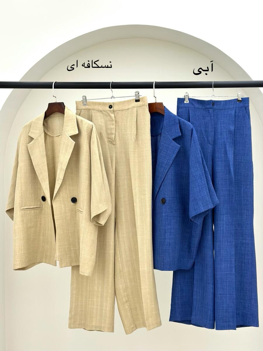 ست 2تیکه کت اورسایز و شلوار پارچه کتیبه ای bt1569-10