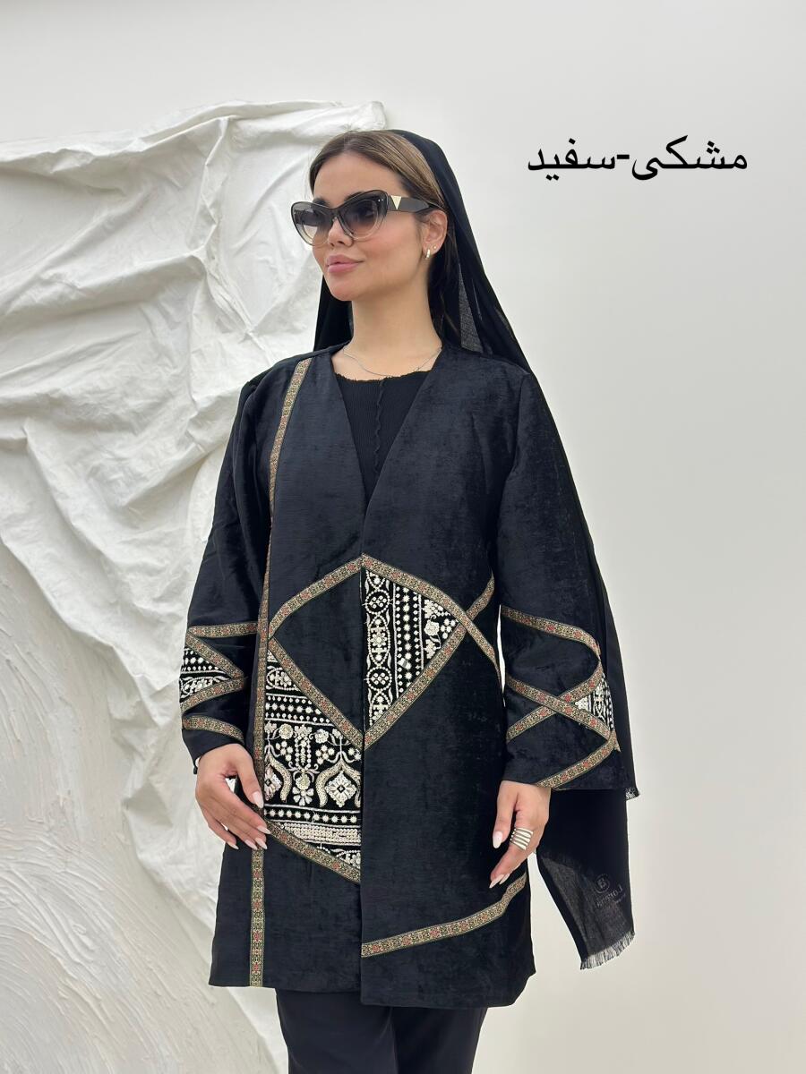 مانتو مخمل پاییزه مجلسی سوزن دوزی و نواردوزی شده pd6-16