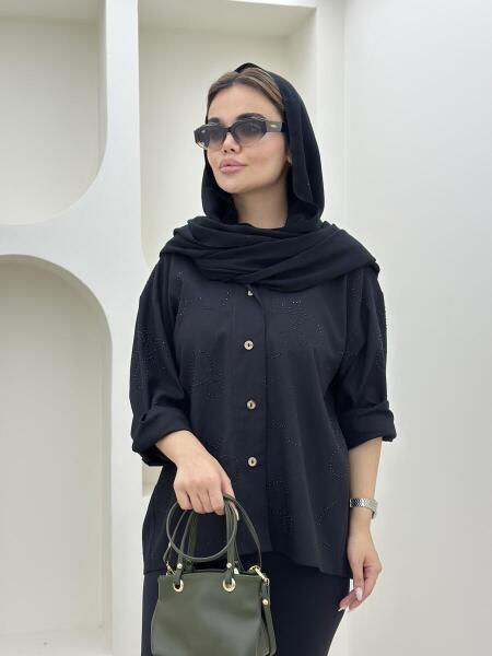 شومیز لینن دکمه چوبی نگین دوزی شده bt1553-5